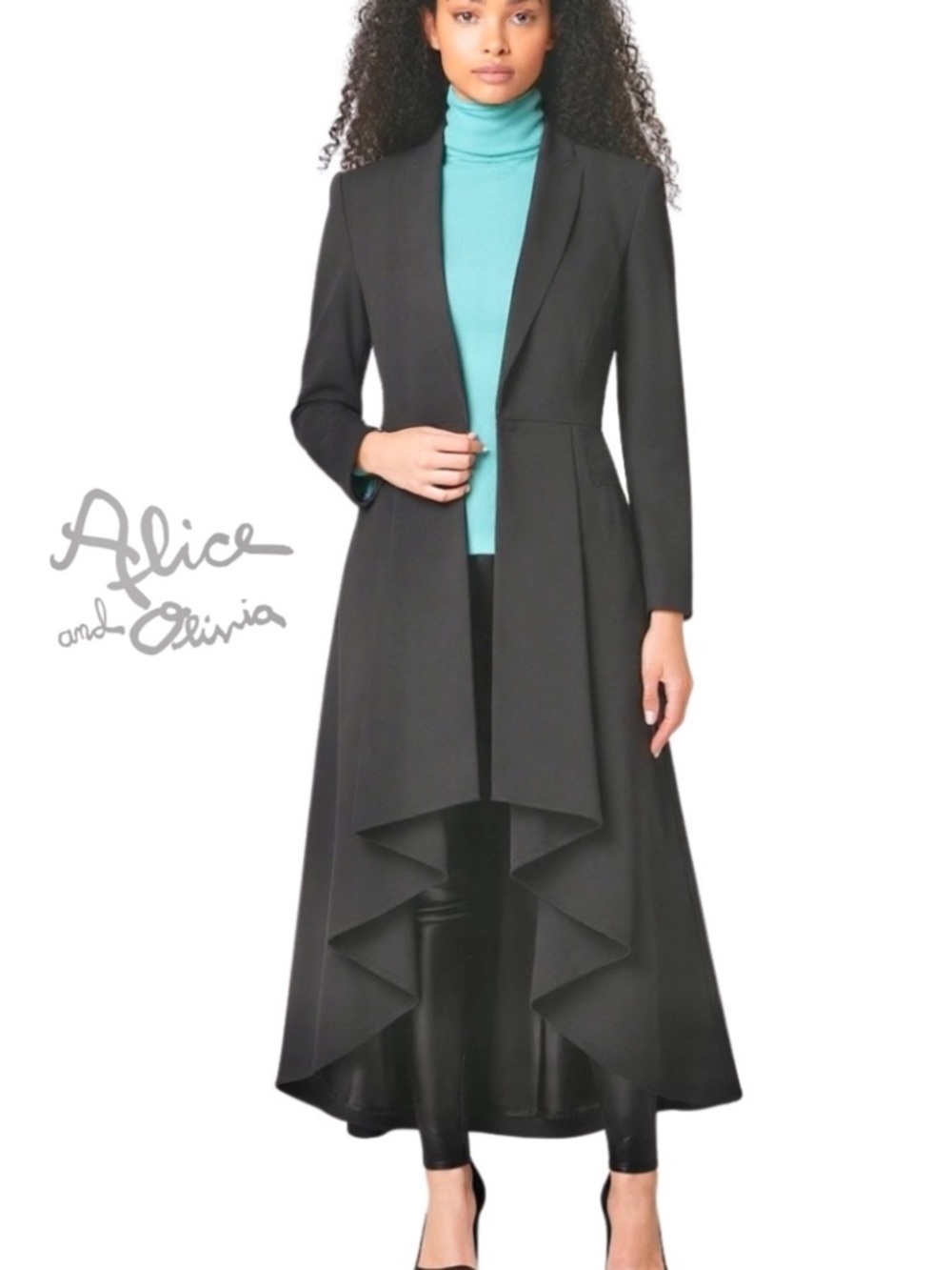 ALICE and OLIVIA new Alcina Black High-Low Long Dress Trench Coat